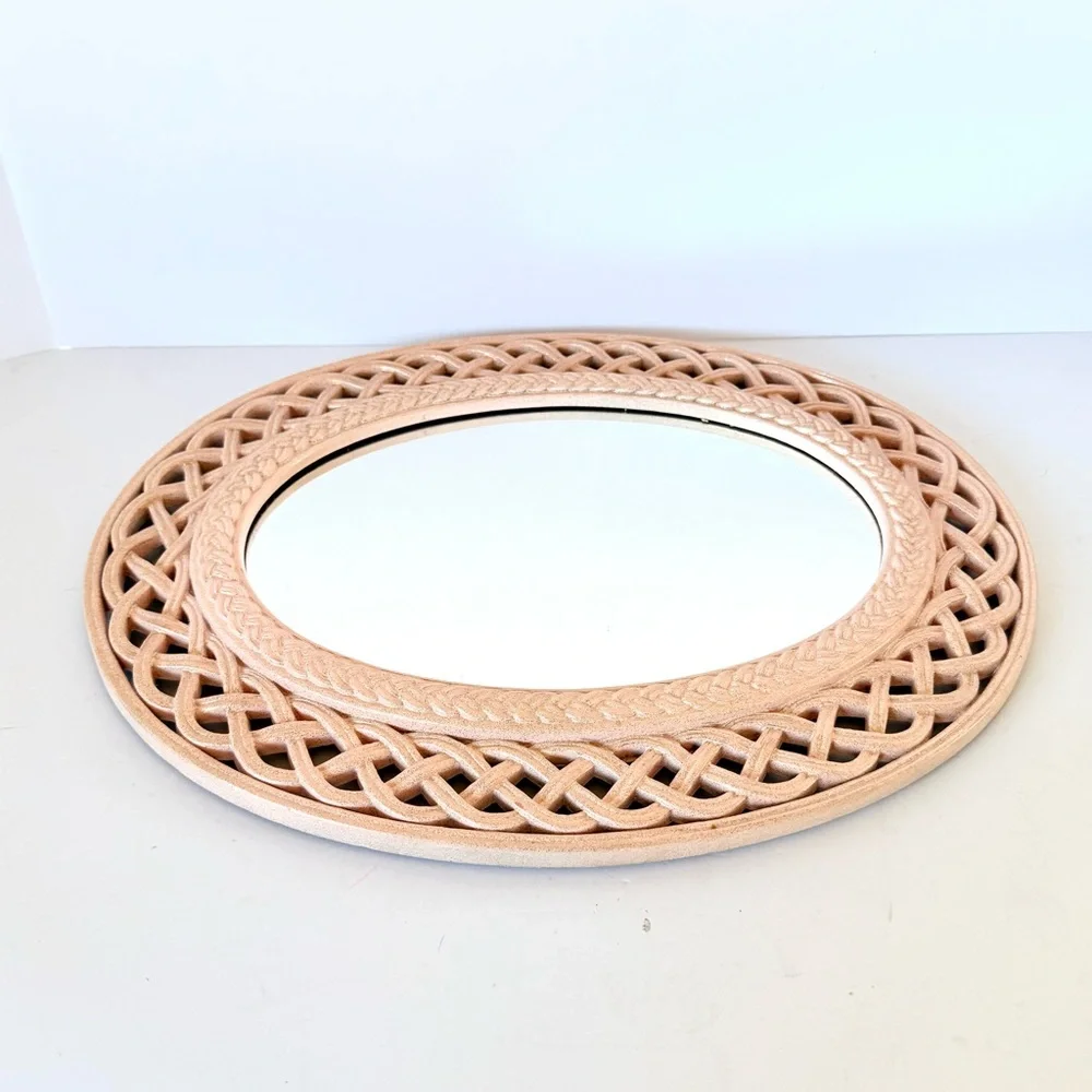Vintage 1978 Homco Faux Wicker or Rattan Pink Mirror, Dart Industries USA